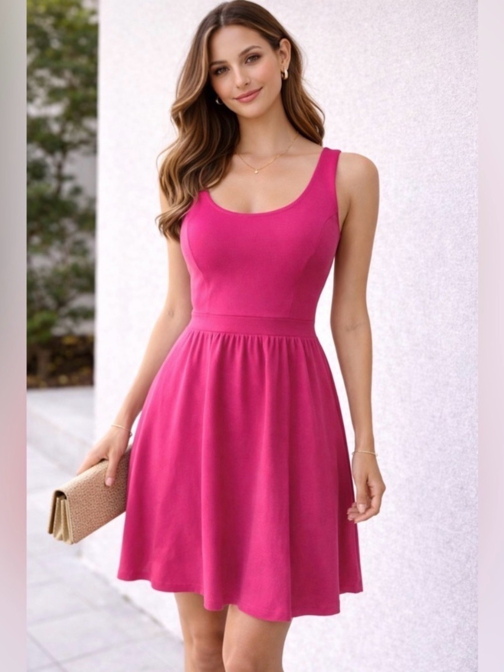 Cynthia Rowley Sleeveless Fuchsia Scoop-Neck Fit & Flare Dress